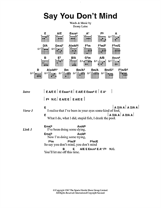 Colin Blunstone Say You Don't Mind Sheet Music Notes & Chords for Lyrics & Chords - Download or Print PDF