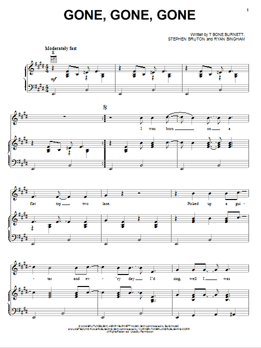 Preview Colin Farrell Gone, Gone, Gone Country sheet music, notes and chords for Piano, Vocal & Guitar (Right-Hand Melody), SKU: 74944 Gone, Gone, Gone sheet music