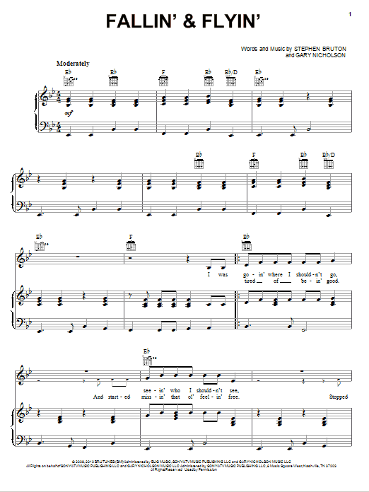 Preview Colin Farrell and Jeff Bridges Fallin' & Flyin' Country sheet music, notes and chords for Piano, Vocal & Guitar (Right-Hand Melody), SKU: 74950 Fallin' & Flyin' sheet music