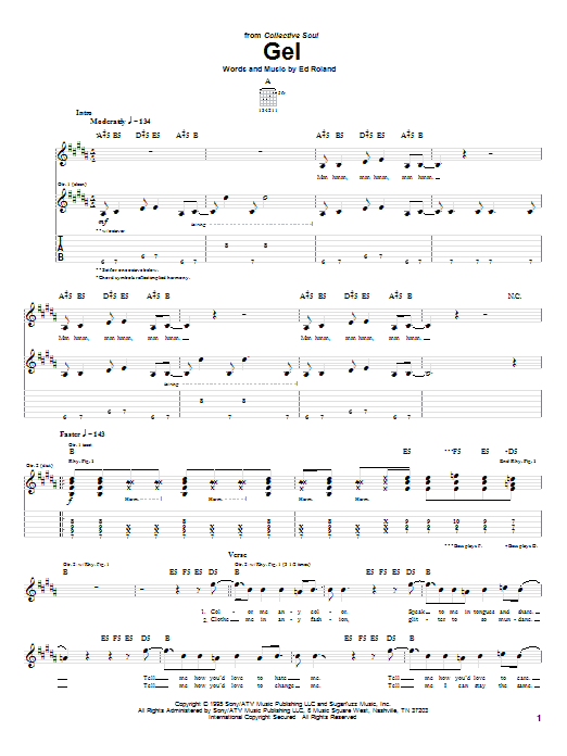 Collective Soul Gel Sheet Music Notes & Chords for Guitar Tab - Download or Print PDF