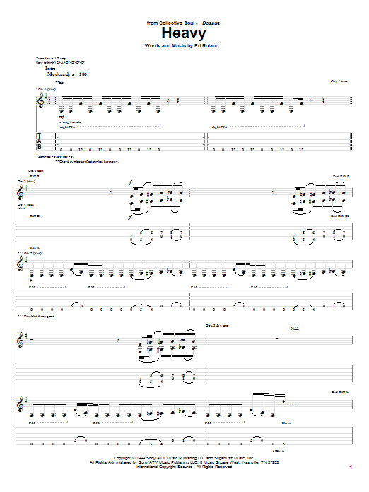 Collective Soul Heavy Sheet Music Notes & Chords for Guitar Tab - Download or Print PDF