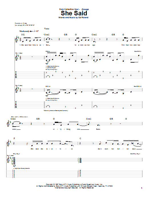 Collective Soul She Said Sheet Music Notes & Chords for Guitar Tab - Download or Print PDF