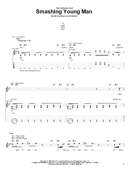 Collective Soul Smashing Young Man Sheet Music Notes & Chords for Guitar Tab - Download or Print PDF