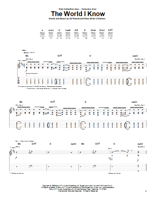 Collective Soul The World I Know sheet music notes and chords. Download Printable PDF.