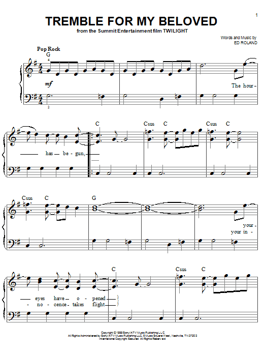 Collective Soul Tremble For My Beloved Sheet Music Notes & Chords for Easy Piano - Download or Print PDF