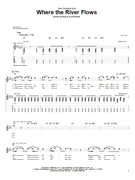Collective Soul Where The River Flows Sheet Music Notes & Chords for Guitar Tab - Download or Print PDF