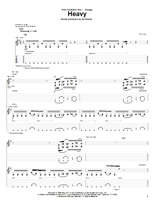 Preview Collective Soul Heavy Rock sheet music, notes and chords for Guitar Tab, SKU: 64313 Heavy sheet music