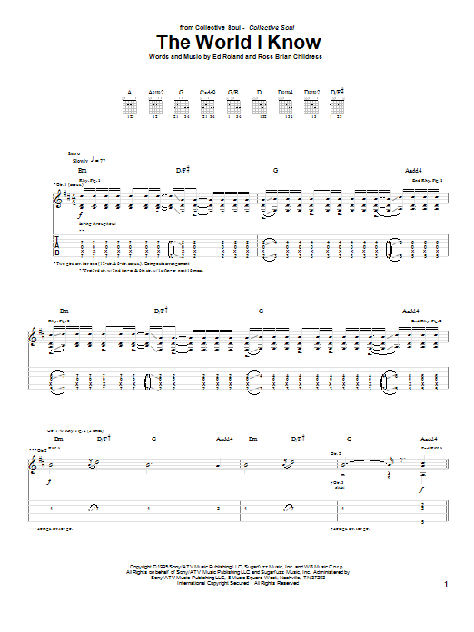 Preview Collective Soul The World I Know Rock sheet music, notes and chords for Piano, Vocal & Guitar (Right-Hand Melody), SKU: 64483 The World I Know sheet music