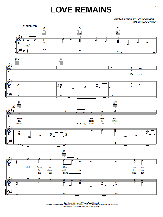 Collin Raye Love Remains Sheet Music Notes & Chords for Piano, Vocal & Guitar (Right-Hand Melody) - Download or Print PDF