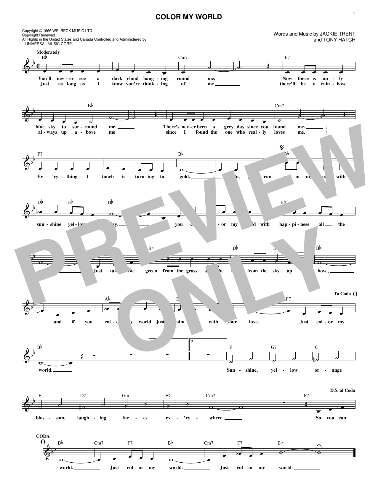 Petula Clark Color My World Sheet Music Download Pdf Score 1386