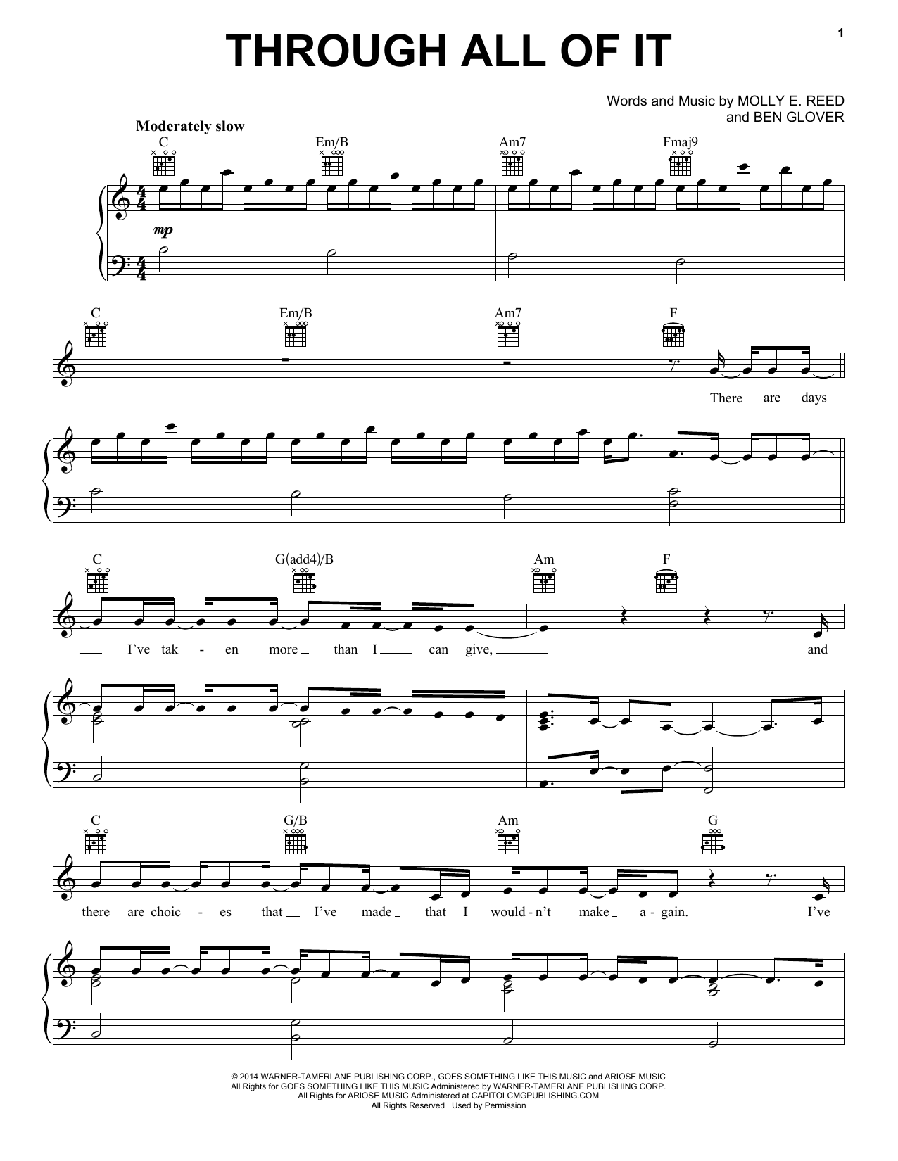 Colton Dixon Through All Of It Sheet Music Notes & Chords for Piano, Vocal & Guitar (Right-Hand Melody) - Download or Print PDF