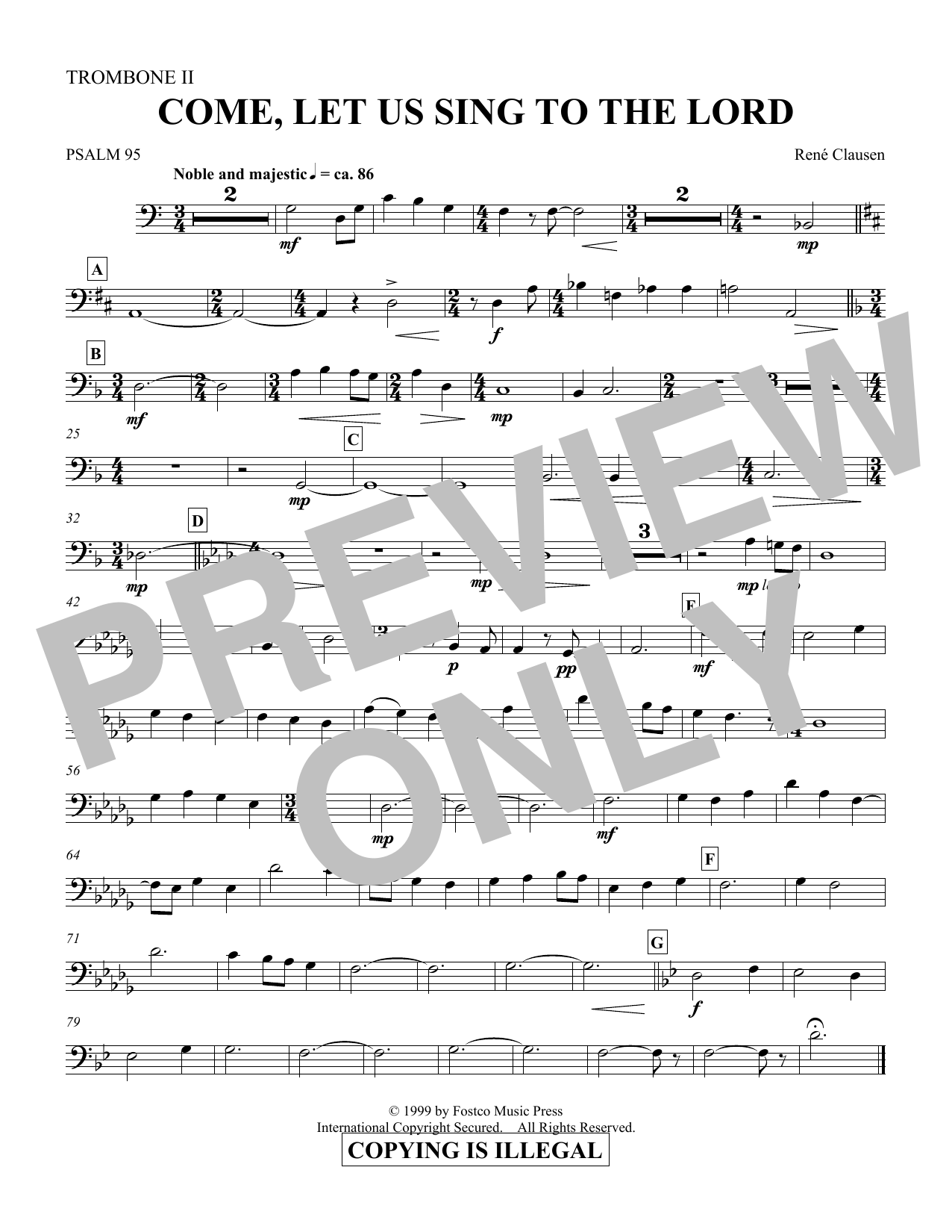 Rene Clausen Come Let Us Sing To The Lord Trombone 2 Sheet Music Download Pdf Score
