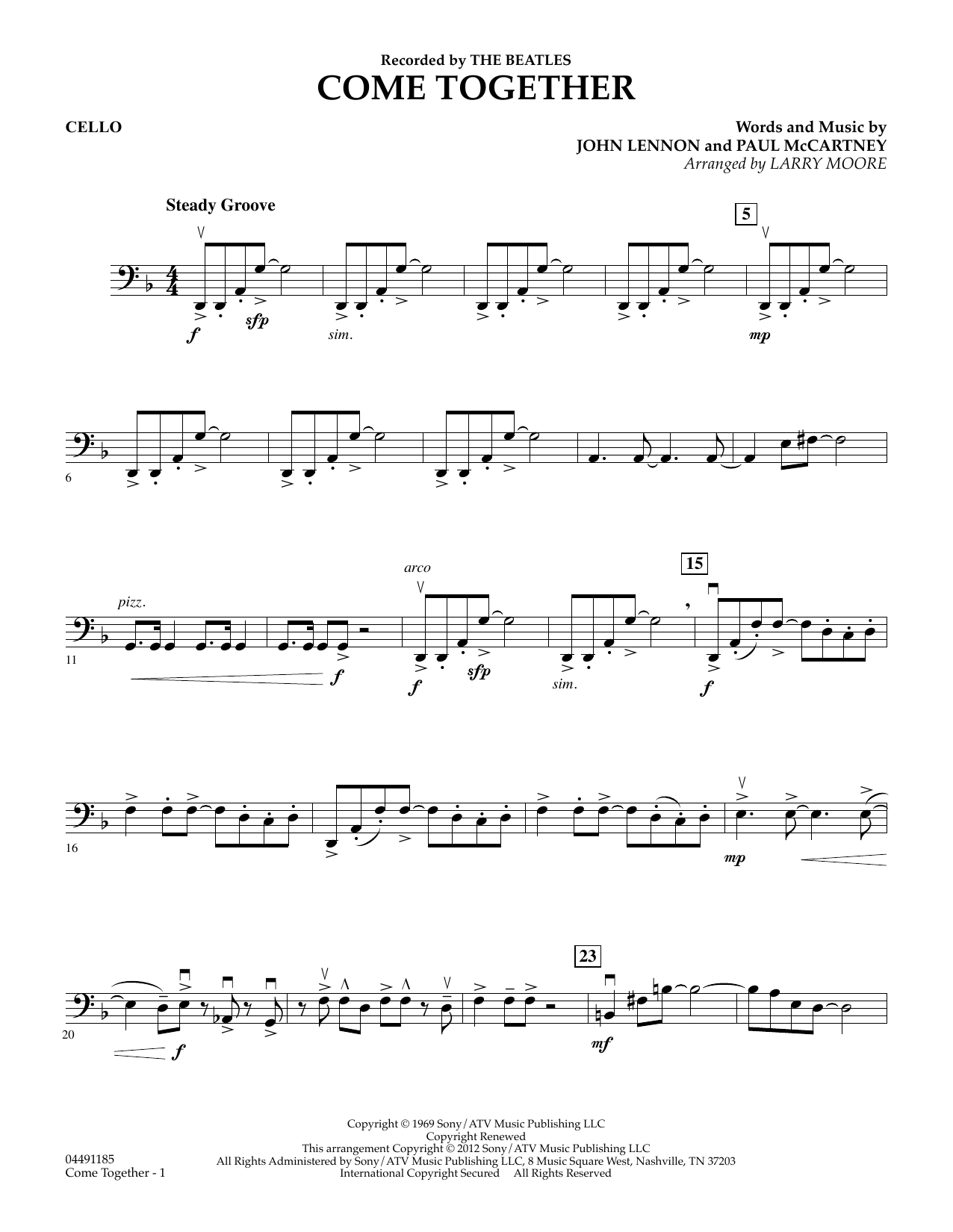 The Beatles Come Together Arr Larry Moore Cello Sheet Music Download Pdf Score 421575