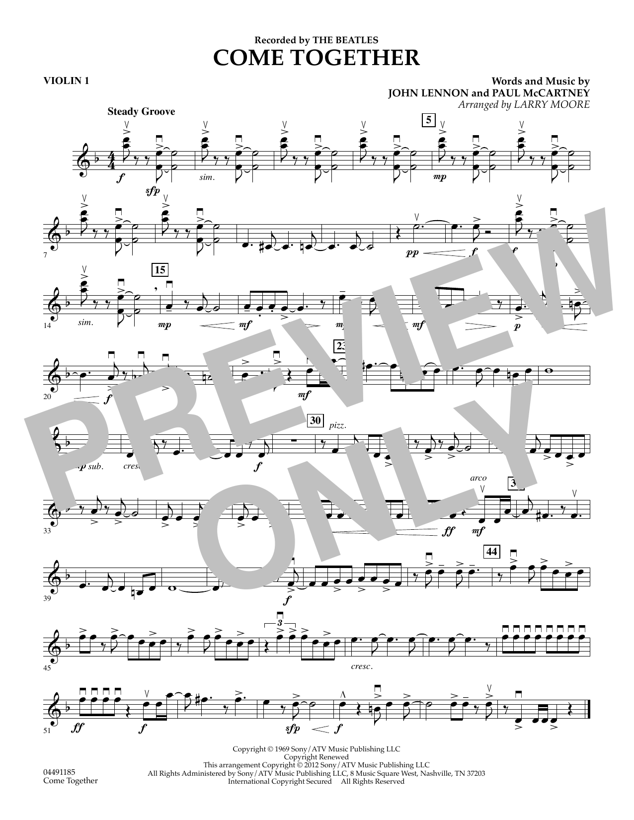 The Beatles Come Together Arr Larry Moore Violin 1 Sheet Music Download Pdf Score 421572
