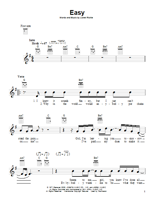 Commodores Easy Sheet Music Notes & Chords for Lyrics & Chords - Download or Print PDF