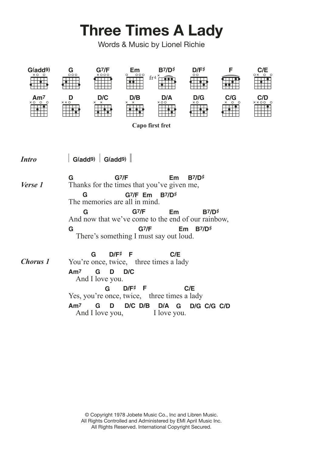 Commodores Three Times A Lady Sheet Music Notes & Chords for Clarinet Solo - Download or Print PDF