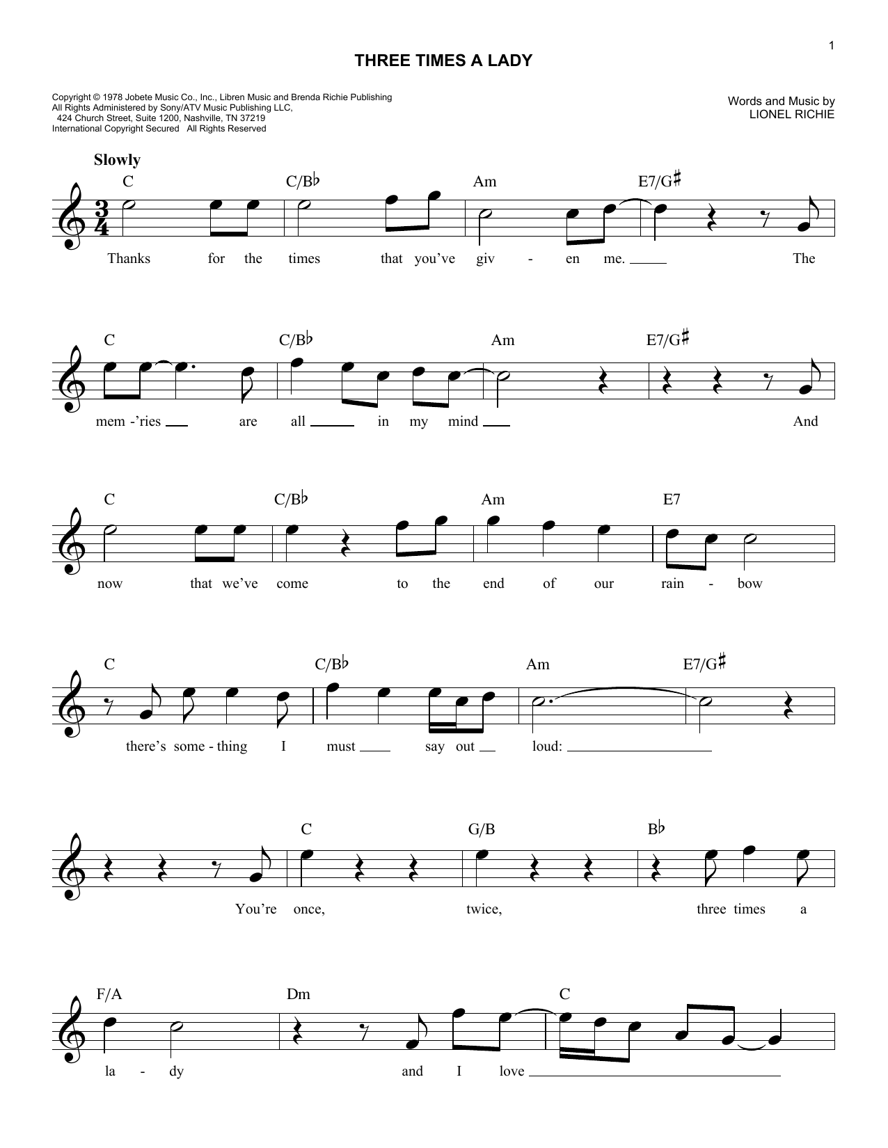 Commodores Three Times A Lady Sheet Music Notes & Chords for Cello Solo - Download or Print PDF