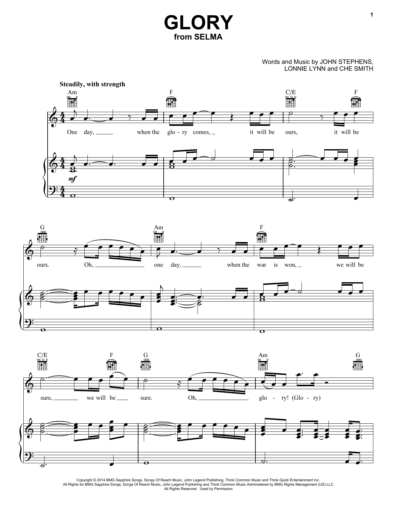 Common & John Legend Glory Sheet Music Notes & Chords for Easy Piano - Download or Print PDF