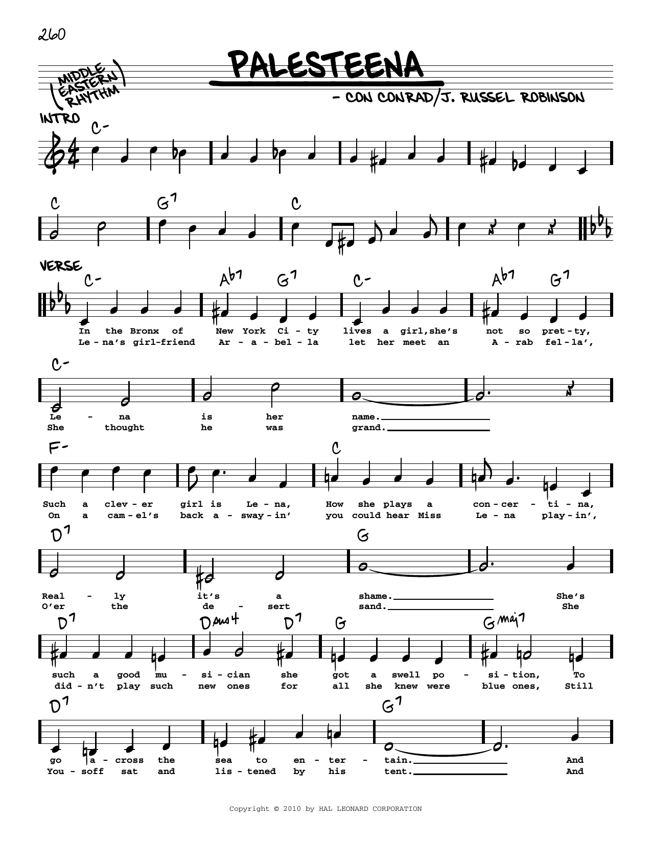 Con Conrad Palesteena (arr. Robert Rawlins) Sheet Music Notes & Chords for Real Book – Melody, Lyrics & Chords - Download or Print PDF