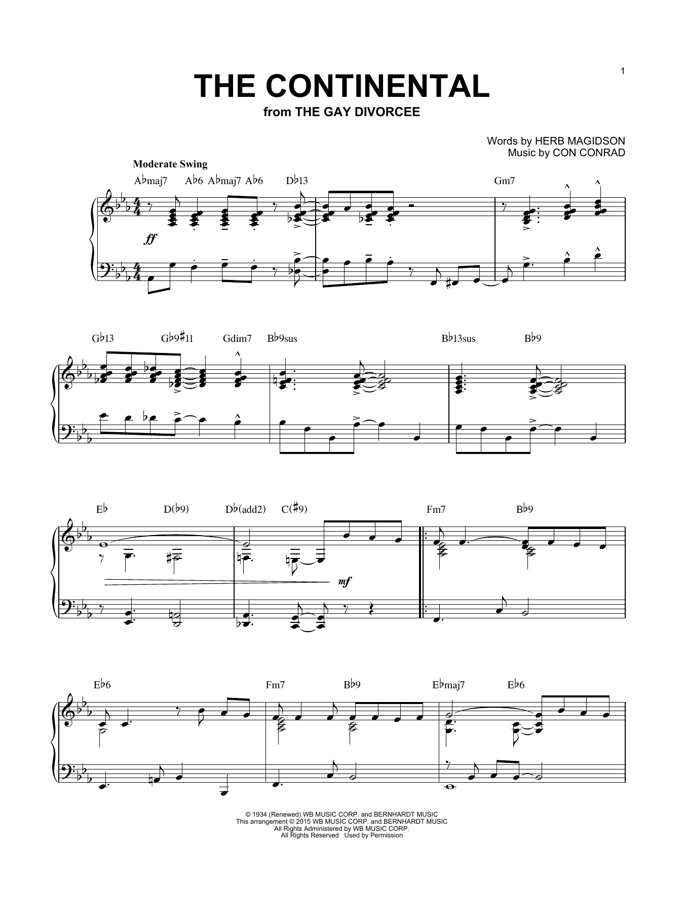 Con Conrad The Continental [Jazz version] (arr. Brent Edstrom) Sheet Music Notes & Chords for Piano - Download or Print PDF