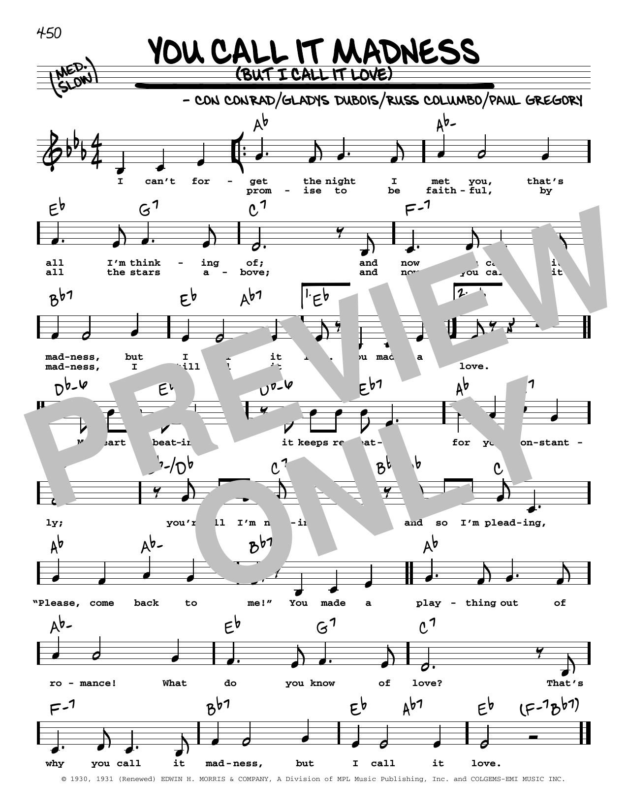 Con Conrad You Call It Madness (But I Call It Love) (Low Voice) Sheet Music Notes & Chords for Real Book – Melody, Lyrics & Chords - Download or Print PDF