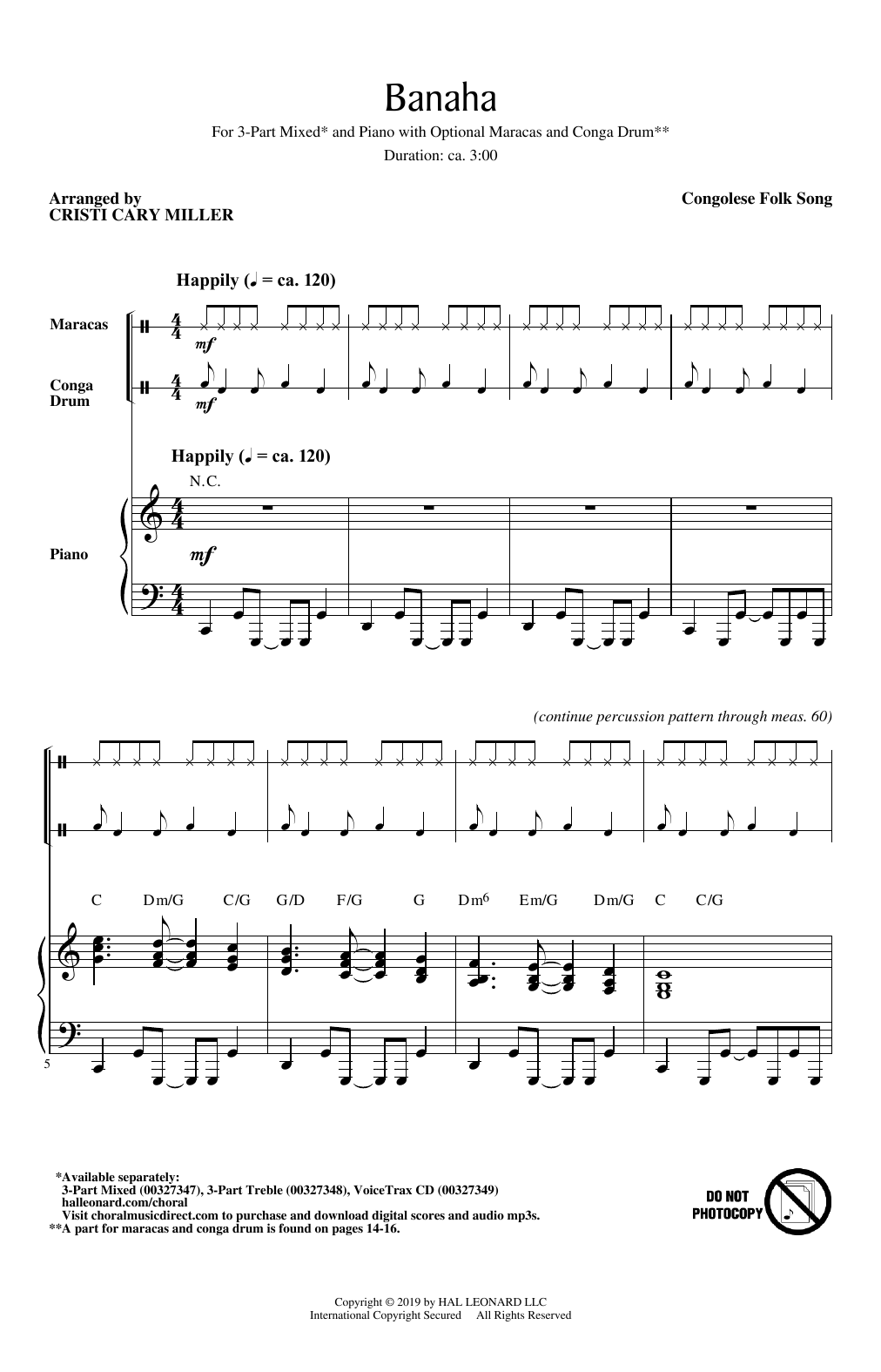 Congolese Folk Song Banaha (arr. Cristi Cary Miller) Sheet Music Notes & Chords for 3-Part Mixed Choir - Download or Print PDF