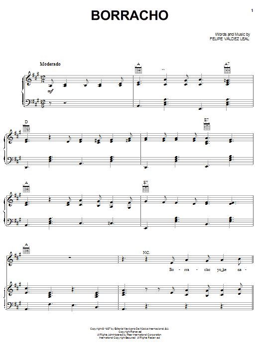 Conjunto Primavera Borracho Sheet Music Notes & Chords for Piano, Vocal & Guitar (Right-Hand Melody) - Download or Print PDF
