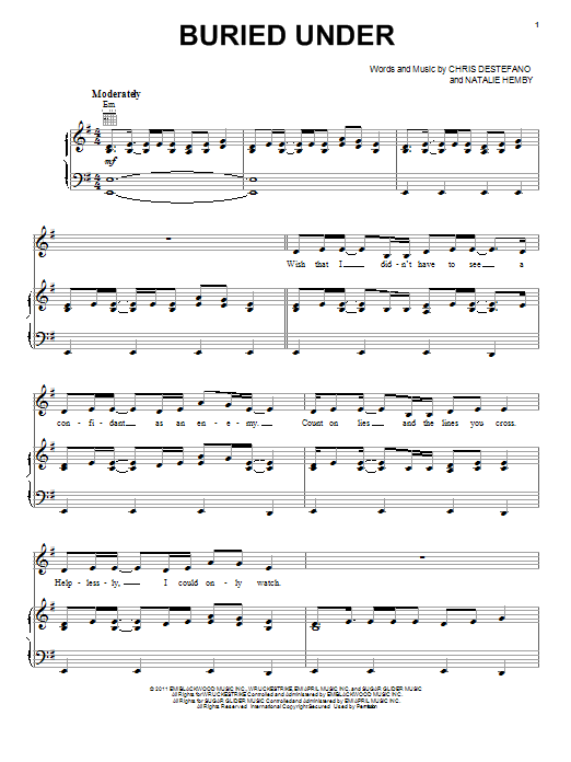 Connie Britton Buried Under Sheet Music Notes & Chords for Piano, Vocal & Guitar (Right-Hand Melody) - Download or Print PDF