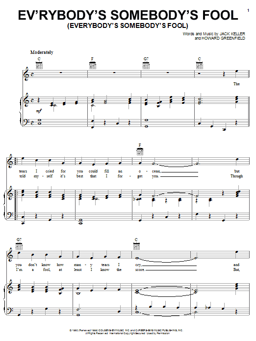 Connie Francis Ev'rybody's Somebody's Fool (Everybody's Somebody's Fool) Sheet Music Notes & Chords for Melody Line, Lyrics & Chords - Download or Print PDF