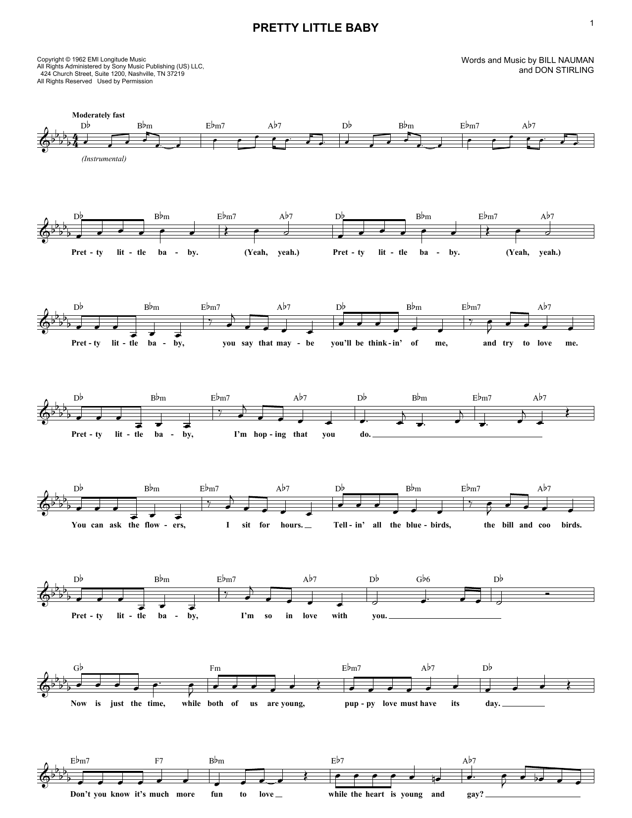 Connie Francis Pretty Little Baby Sheet Music Notes & Chords for Lead Sheet / Fake Book - Download or Print PDF Connie Francis Pretty Little Baby Sheet Music Notes & Chords for Lead Sheet / Fake Book - Download or Print PDF
