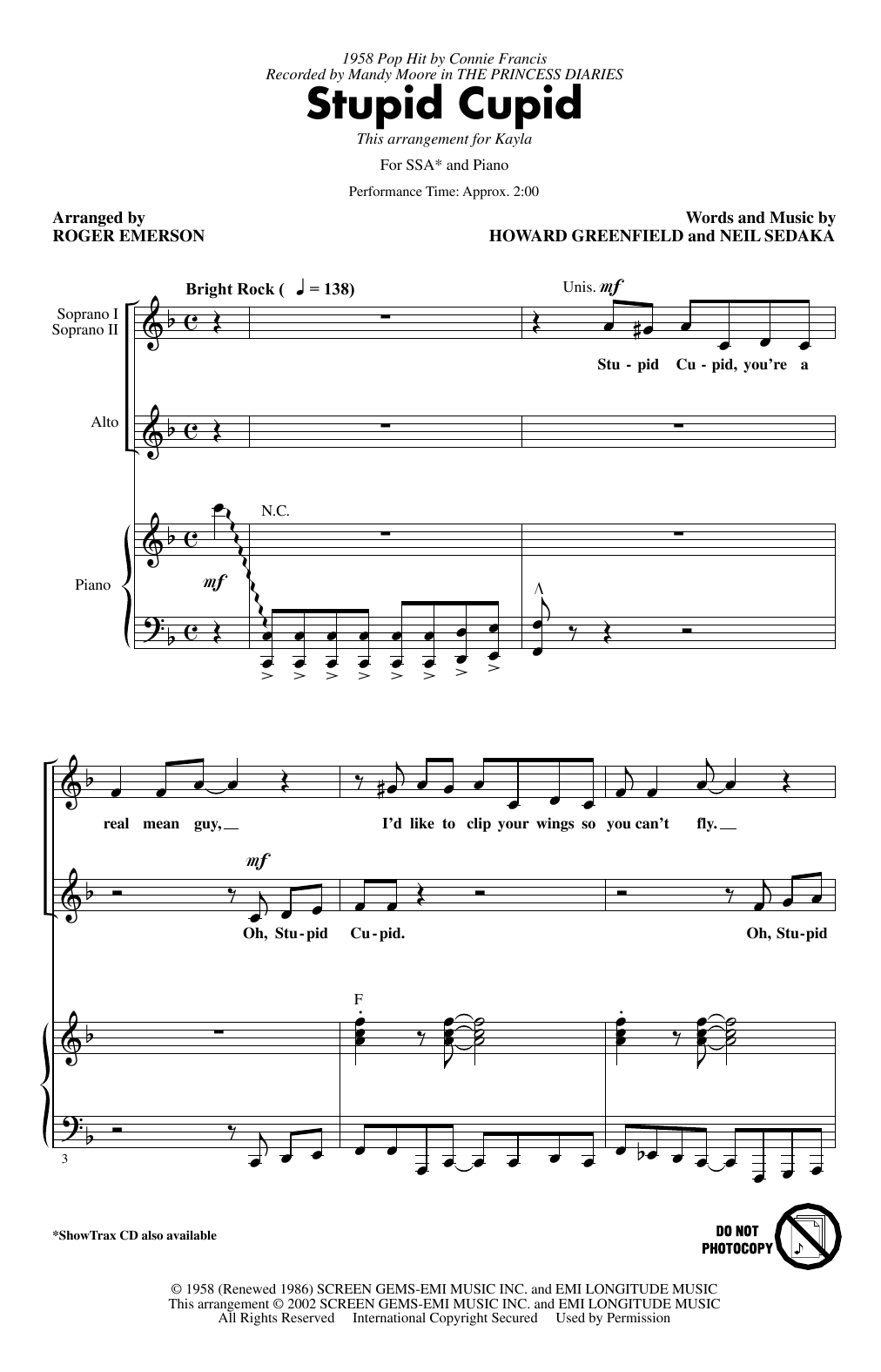 Connie Francis Stupid Cupid (arr. Roger Emerson) Sheet Music Notes & Chords for SSA Choir - Download or Print PDF