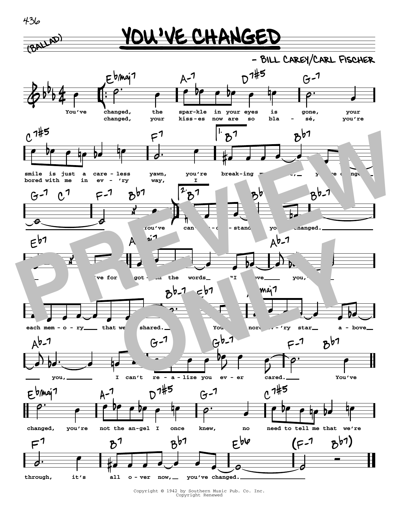 Connie Russell You've Changed (High Voice) Sheet Music Notes & Chords for Real Book – Melody, Lyrics & Chords - Download or Print PDF