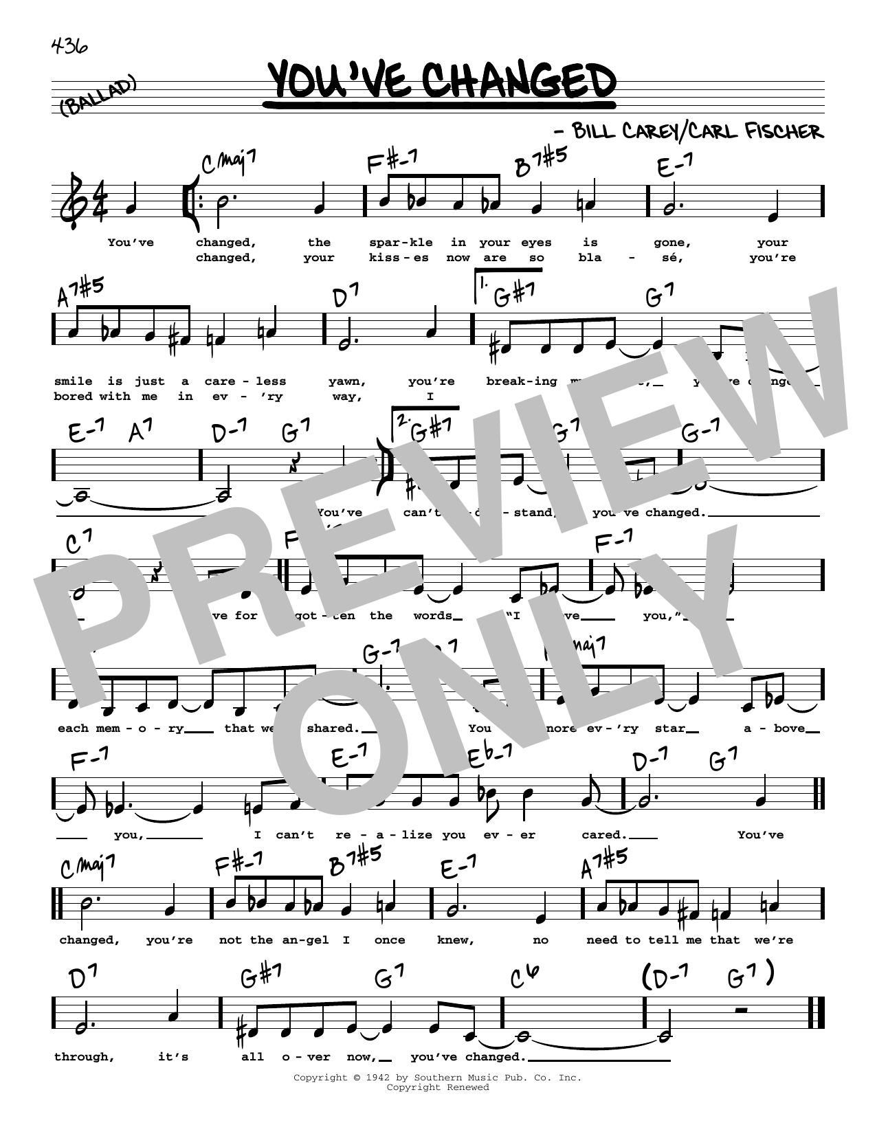 Connie Russell You've Changed (Low Voice) Sheet Music Notes & Chords for Real Book – Melody, Lyrics & Chords - Download or Print PDF