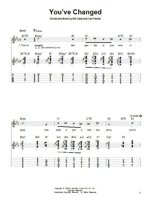 Connie Russell You've Changed Sheet Music Notes & Chords for Piano, Vocal & Guitar (Right-Hand Melody) - Download or Print PDF