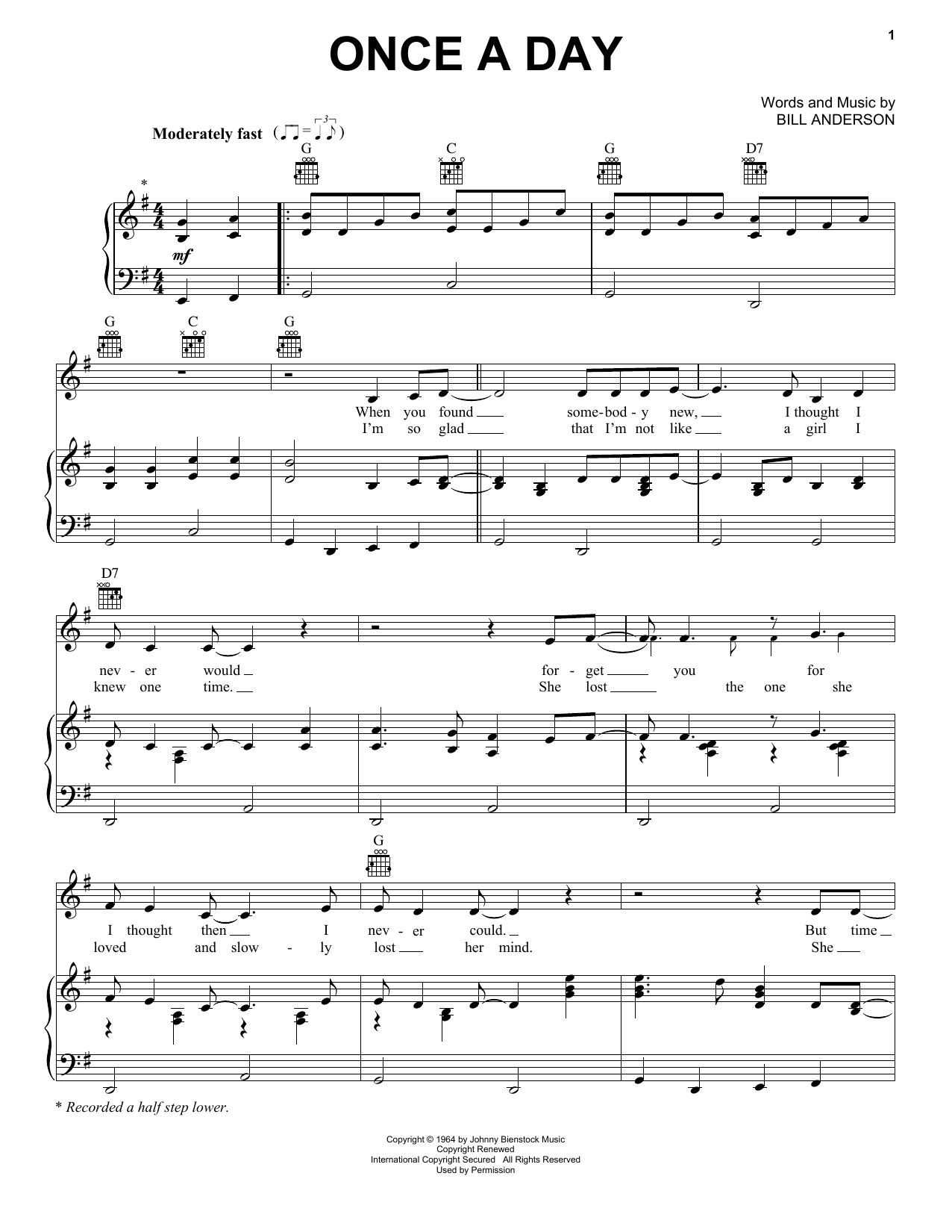 Connie Smith Once A Day Sheet Music Notes & Chords for Piano, Vocal & Guitar (Right-Hand Melody) - Download or Print PDF Connie Smith Once A Day Sheet Music Notes & Chords for Piano, Vocal & Guitar (Right-Hand Melody) - Download or Print PDF