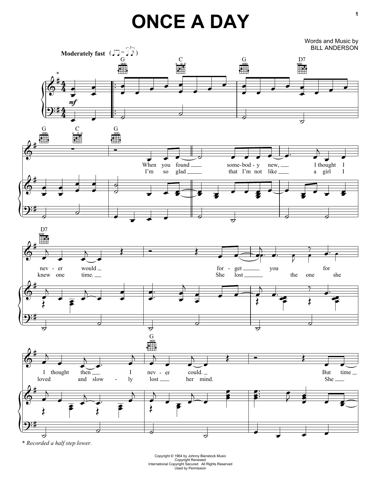 Connie Smith Once A Day Sheet Music Notes & Chords for Piano, Vocal & Guitar (Right-Hand Melody) - Download or Print PDF