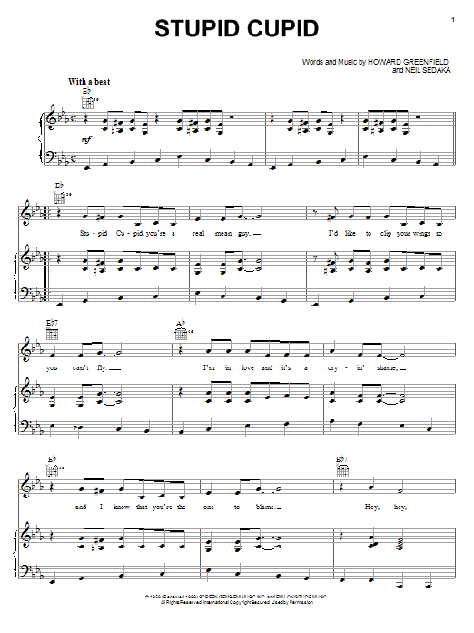 Preview Connie Francis Stupid Cupid Pop sheet music, notes and chords for Melody Line, Lyrics & Chords, SKU: 194990 Stupid Cupid sheet music