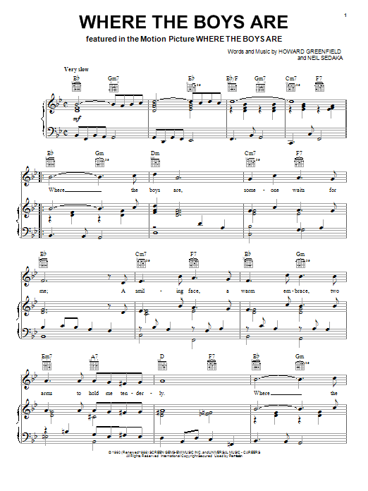 Where The Boys Are sheet music