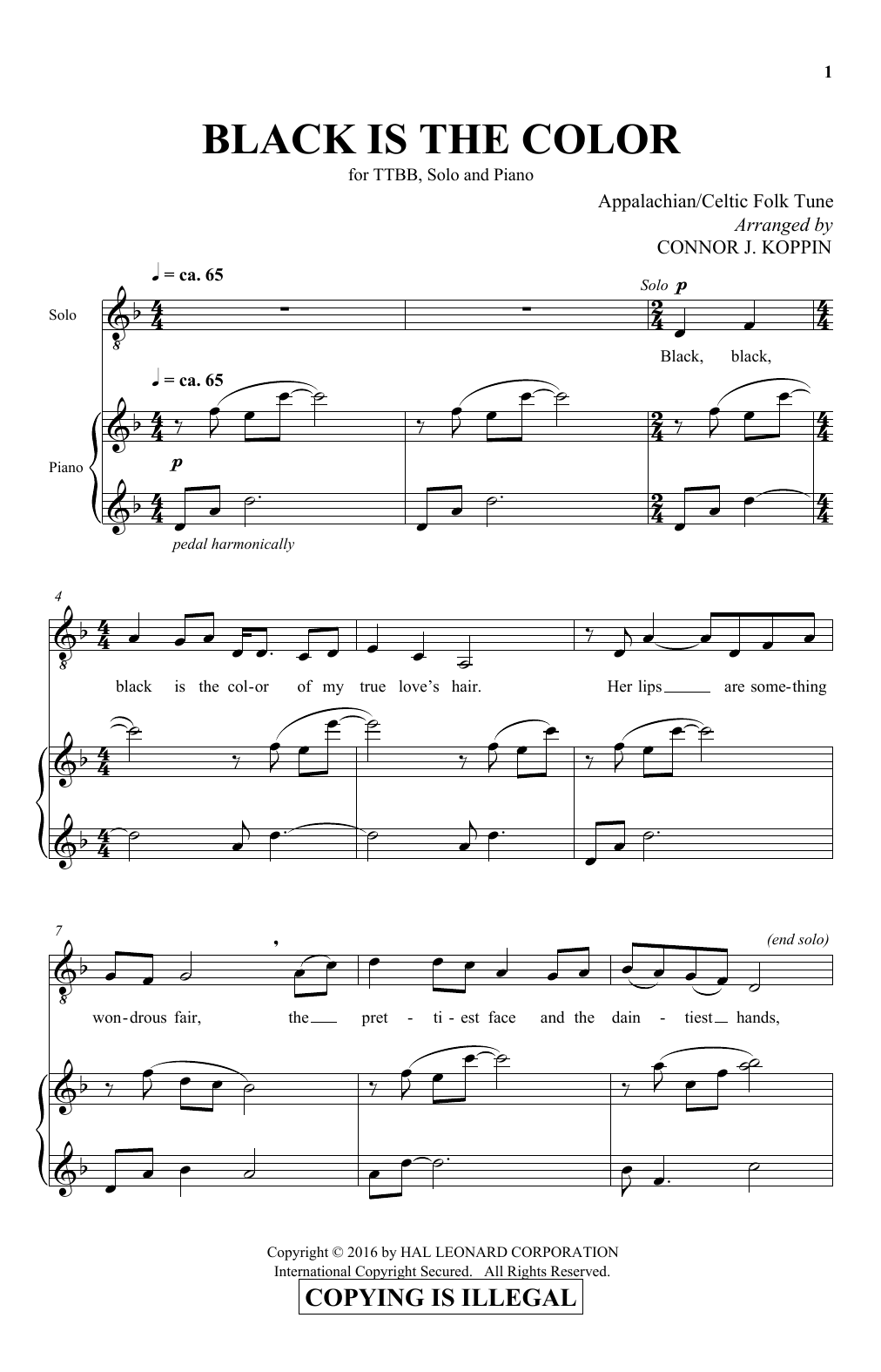 Connor J. Koppin Black Is The Color Sheet Music Notes & Chords for TTBB - Download or Print PDF