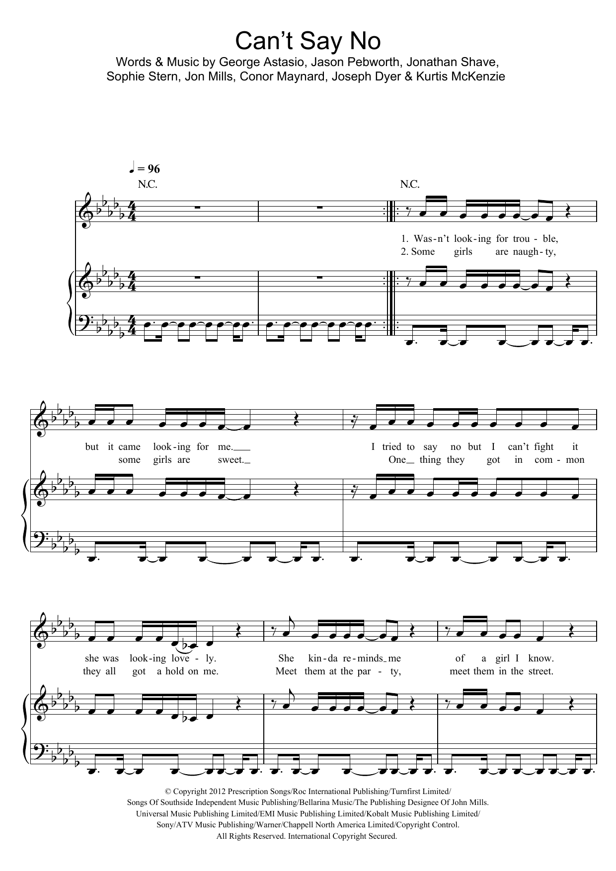 Conor Maynard Can't Say No Sheet Music Notes & Chords for Piano, Vocal & Guitar (Right-Hand Melody) - Download or Print PDF