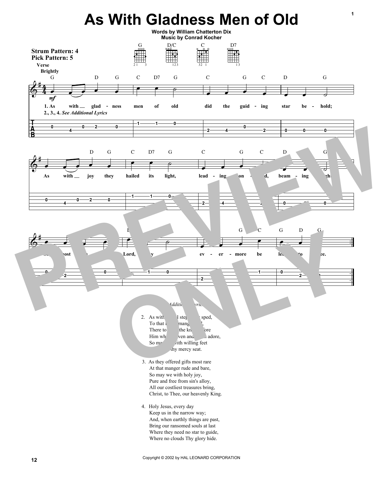 Conrad Kocher As With Gladness Men Of Old Sheet Music Notes & Chords for Guitar Lead Sheet - Download or Print PDF