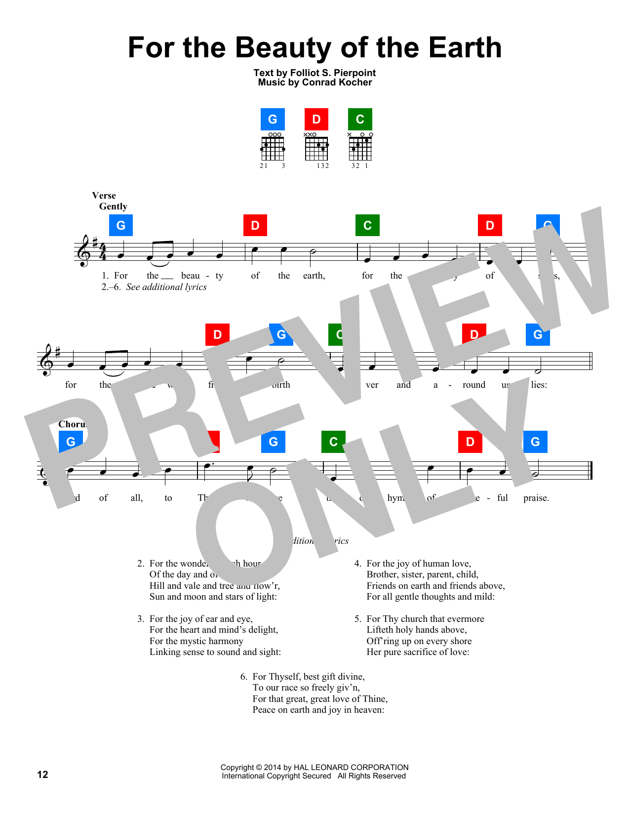 Conrad Kocher For The Beauty Of The Earth Sheet Music Notes & Chords for Easy Piano - Download or Print PDF