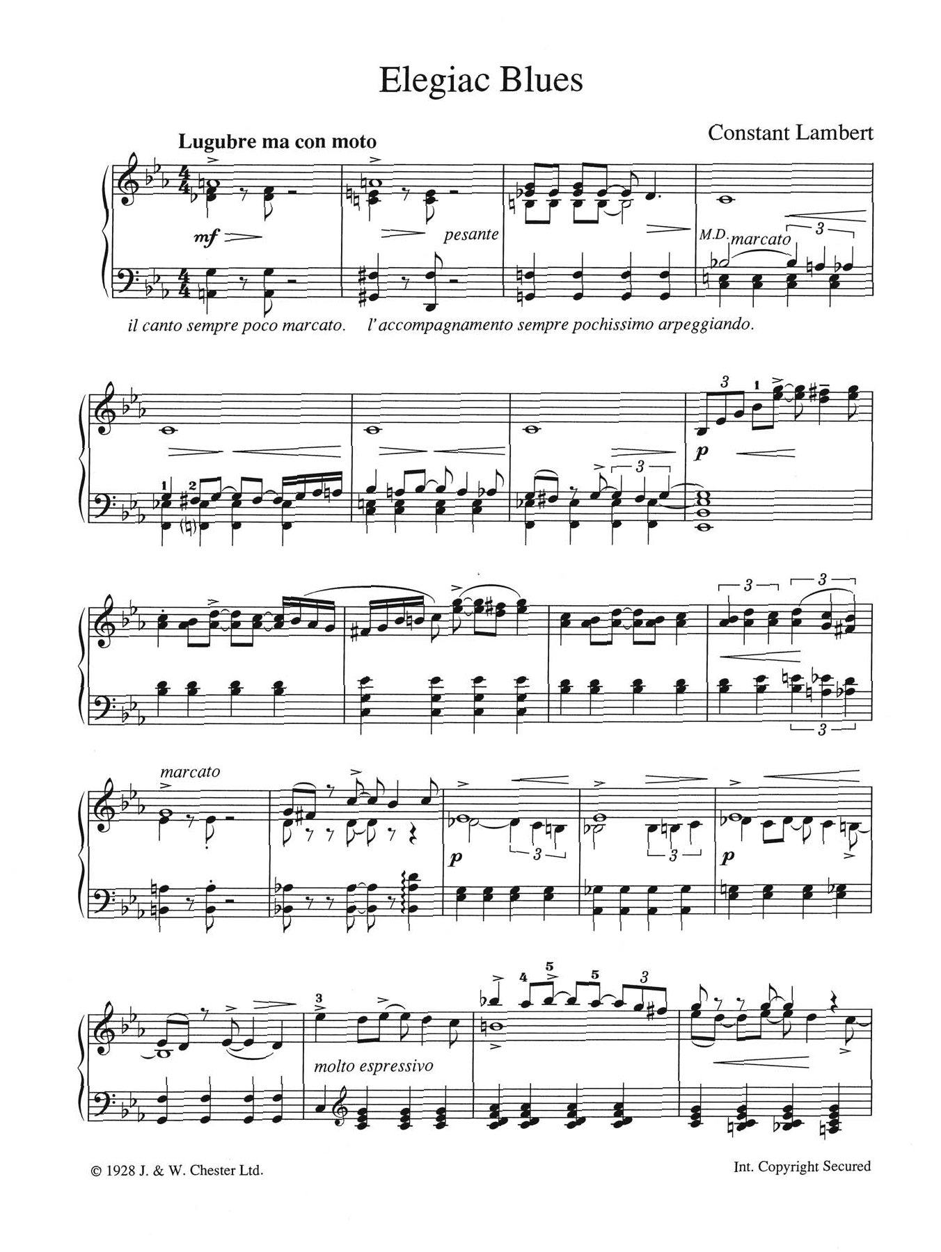Constant Lambert Elegiac Blues Sheet Music Notes & Chords for Piano - Download or Print PDF