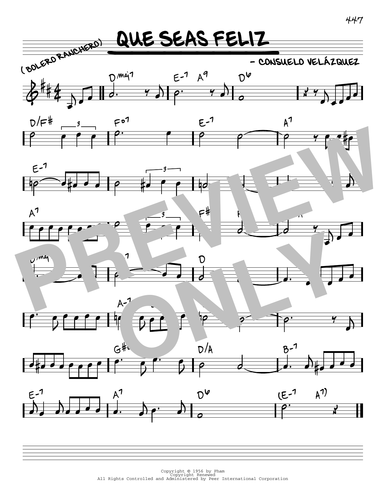 Consuelo Velazquez Que Seas Feliz Sheet Music Notes & Chords for Real Book – Melody & Chords - Download or Print PDF