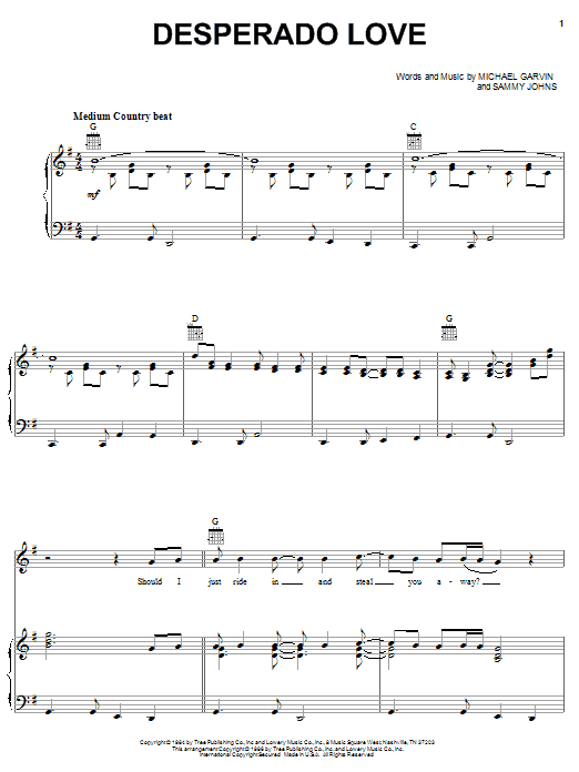 Conway Twitty Desperado Love Sheet Music Notes & Chords for Piano, Vocal & Guitar (Right-Hand Melody) - Download or Print PDF