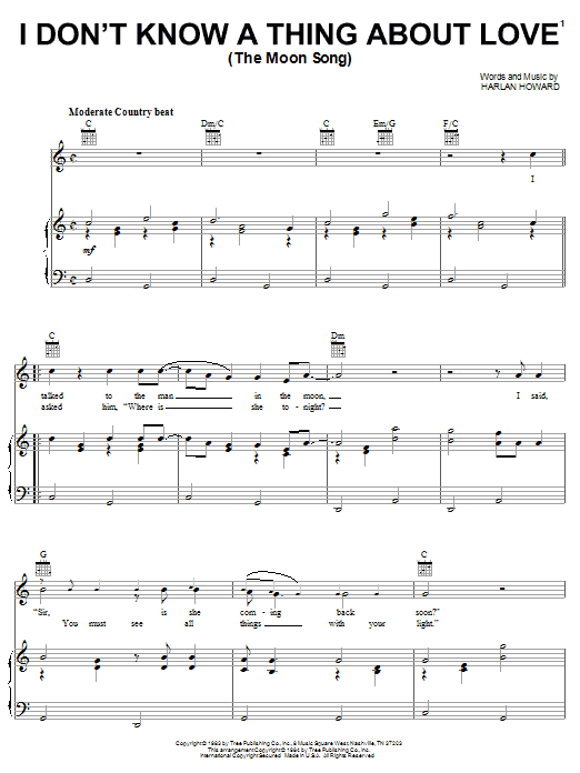 Conway Twitty I Don't Know A Thing About Love (The Moon Song) Sheet Music Notes & Chords for Piano, Vocal & Guitar (Right-Hand Melody) - Download or Print PDF