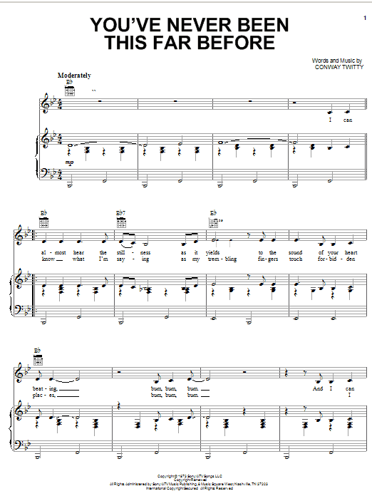 Conway Twitty You've Never Been This Far Before Sheet Music Notes & Chords for Piano, Vocal & Guitar (Right-Hand Melody) - Download or Print PDF
