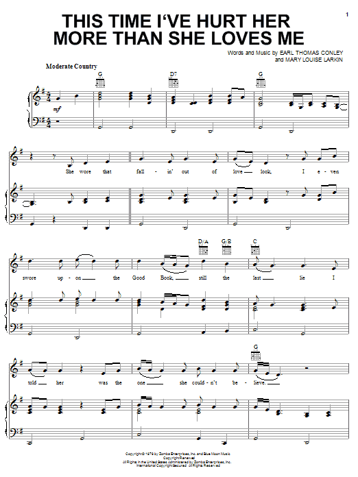 This Time I've Hurt Her More Than She Loves Me sheet music