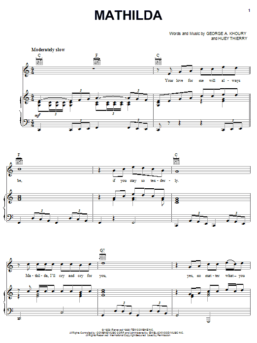 Cookie & The Cupcakes Mathilda Sheet Music Notes & Chords for Piano, Vocal & Guitar (Right-Hand Melody) - Download or Print PDF