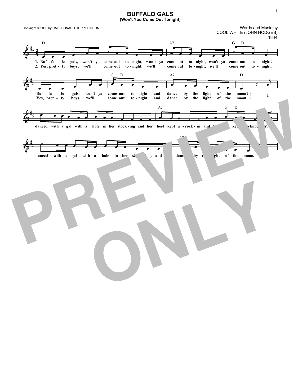 Cool White (John Hodges) Buffalo Gals (Won't You Come Out Tonight?) Sheet Music Notes & Chords for Super Easy Piano - Download or Print PDF